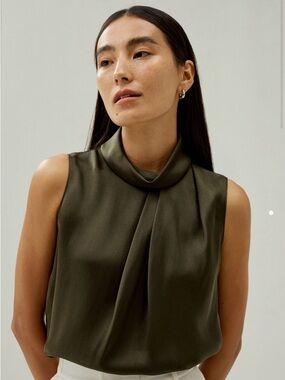 Lilysilk 100% Silk Asymmetrical Sleeveless Cowl Neck Top, Size S